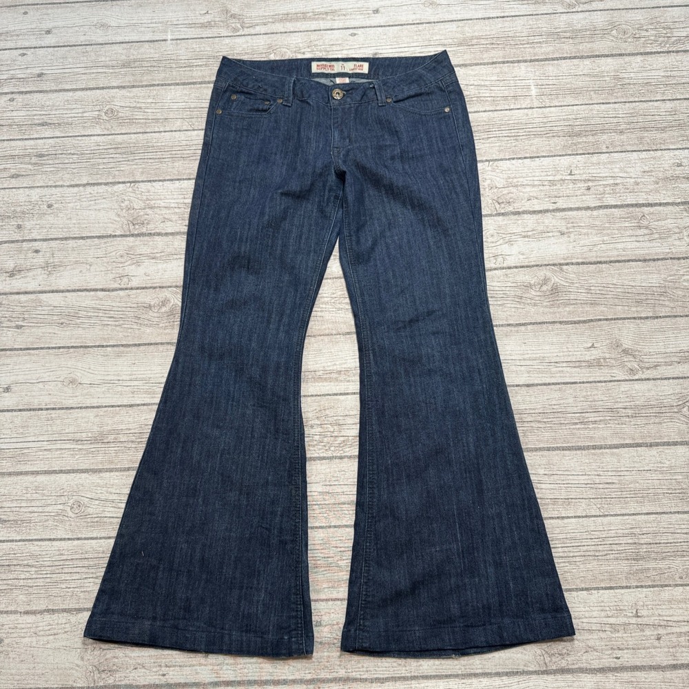 Mossimo Jeans Women's 11 Blue Dark Wash Flared Denim Lowest Rise Bell Bottoms